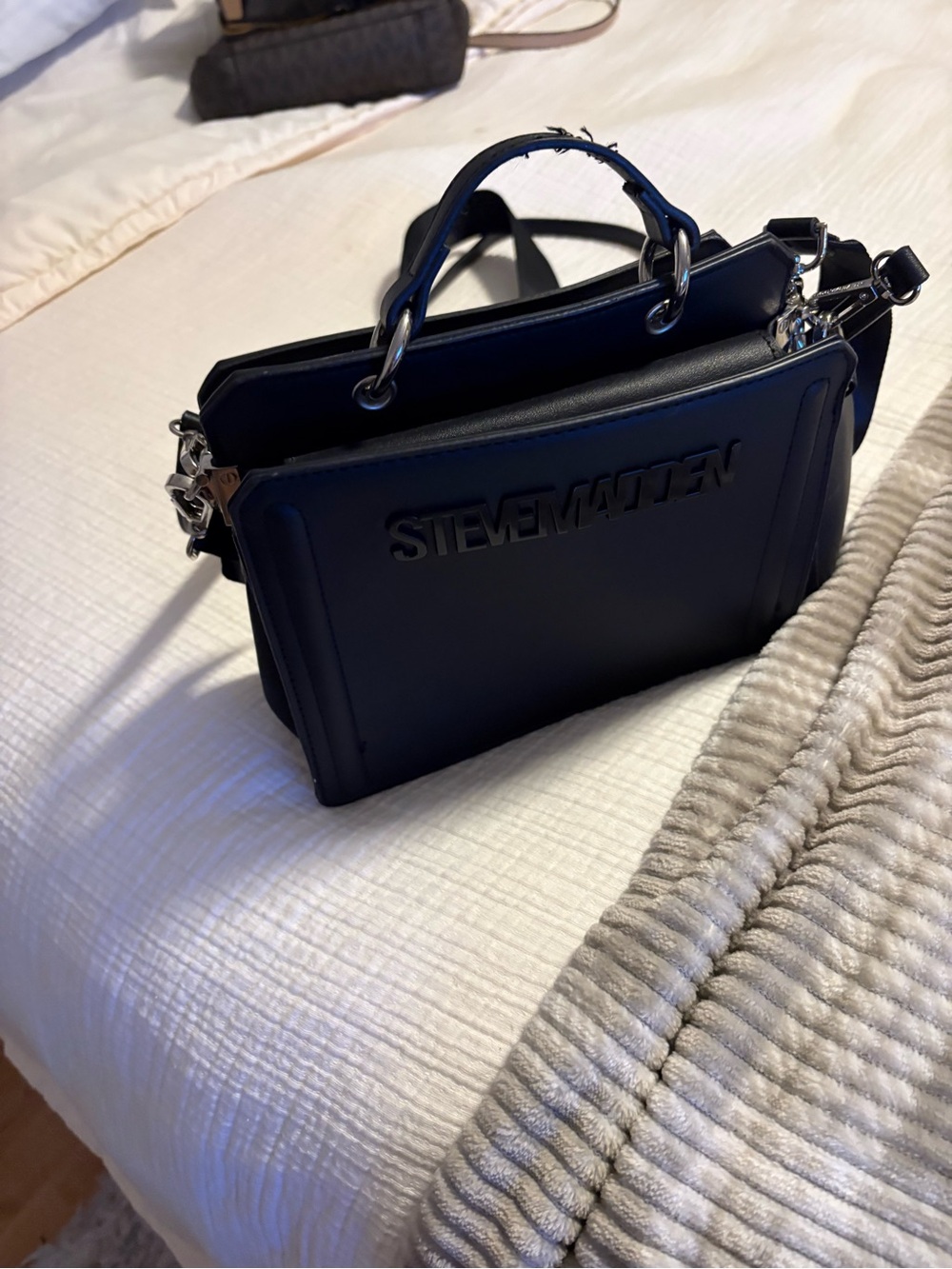 Steve Madden Black Structured Top-Handle Satchel